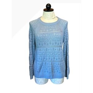 Lucky Brand Womens Light Blue Pointelle Knit Long Sleeve Crewneck Sweater Sz S